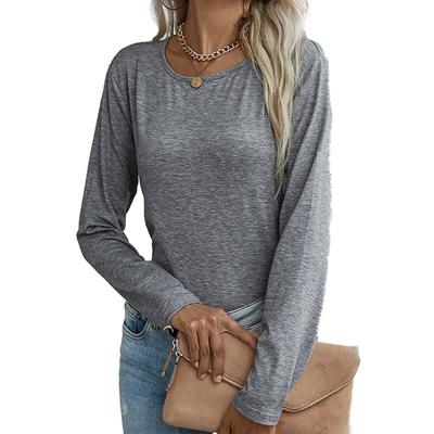 China Autumn new breathable loose casual round neck long sleeve upper back lace stitching solid color women's T-shirt for sale