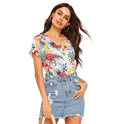 China Fashion Anti-Shrink Shorts Sheaths Chiffon Printing Summer Elegant Woman Lady Casual Blouse for sale