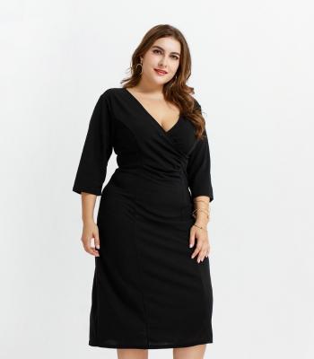 China Anti-Static Fat Women V-nect Short Sleeve Long Plus Size Women Clothing Dress for sale