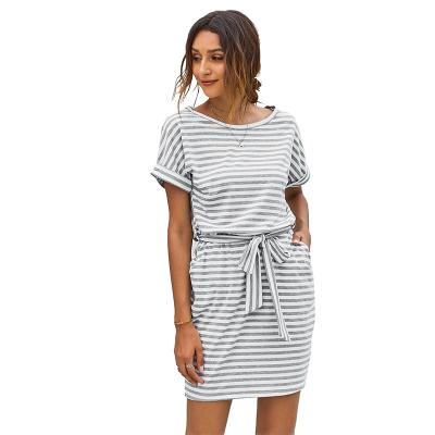 China Breathable Custom Made Women Plus Size Drawstring Stripe Vendor Clothing Women's Maximum Size Dress For Lady for sale