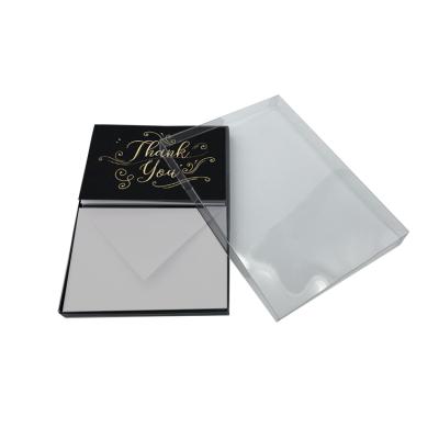 China Thank You/Business/Gift Customized Matte Logo Gold Foil PVC Box Black Small Note Cards With Folded Envelopes For Custom Made Thank You for sale