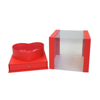 China Large Recyclable Heart Shape With Clear Square Drawer Cover Valentines Day Flower Boxes for sale