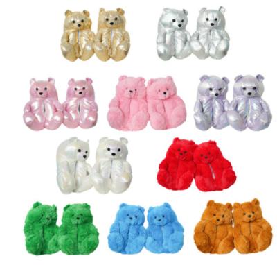 China Fashion Trend Wholesale Plush Teddy Bear Slippers Women Soft Fur Slippers for sale