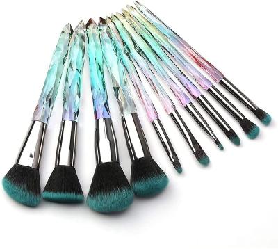 China Angular Blush Fashion 10PCs Shiny Crystal Handle Synthetic Hair Makeup Brushes Beauty Tools for sale