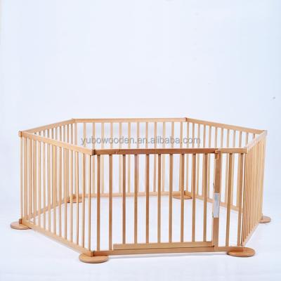 China Large Easily Collected European Style Hexagon Children Wooden Kids Folding Playpen for sale