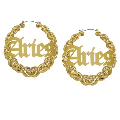 China Customized casual/sporty 12 zodiac 14k gold plated xoxo circle bamboo earrings for women for sale