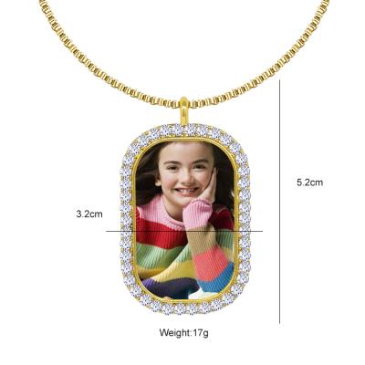 China NEW FASHIONABLE Geometric Box Photo Chain Women's Diamond Pendant Aluminum Picture Necklace for sale