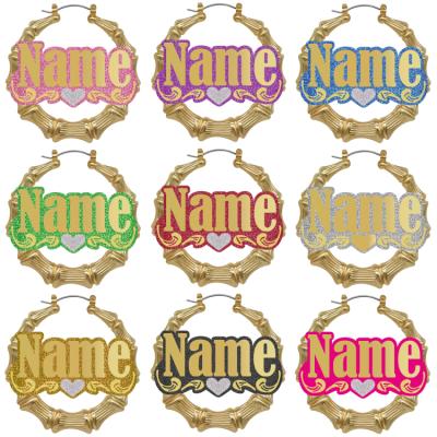 China CLASSIC Custom Bamboo Pink Color Acrylic Name Earrings Personalized for sale