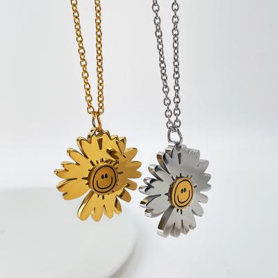 China CLASSIC Stainless Steel Mini Sunflower Charm Necklace Custom Smile Face Gold Necklace Jewelry for sale