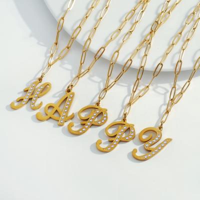 China FASHIONABLE Tarnish Free Stainless Steel Diamond 18k Cursive Initial Letter Gold Plated Necklace for sale