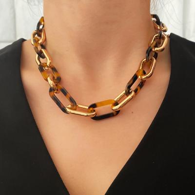 China BOHEMIA Statement Acrylic Chunky Leopard Link Chain Necklace for sale