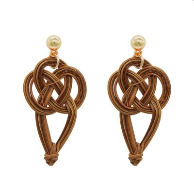 China Popular fancy rattan and wood made combo earring drop for sale