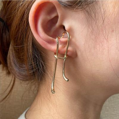 China Vintage punk overdone big geometric women punk iced out gold earring hook stud earrings for sale