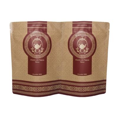 China Customized Printing Kraft Paper Moisture Proof Doypack Stand Up Packaging Zipper Window Tea Kraft Paper Stand Up Zipper Bags for sale