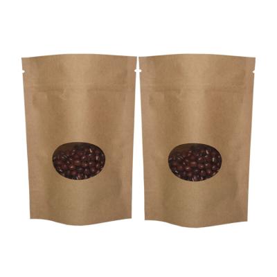 China Factory Wholesale Custom Resealable Moisture Proof Stand Up Kraft Paper Tea Coffee Snack Packaging Mylar Bags With Window for sale