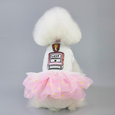 China Cute Stocked Pet Dress Perfume Bottle Princess Dress Poodle Cartoon High Quality Luxury Casual Shirt Vests for sale