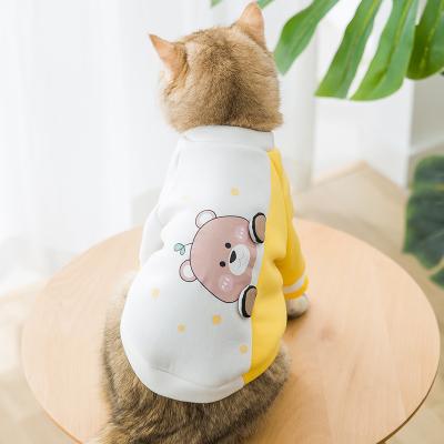 China Wholesale Viable Pet Spring Plus Velvet Warm Clothes Teddy Cat Milk Silk Biped Clothes Back Print for sale