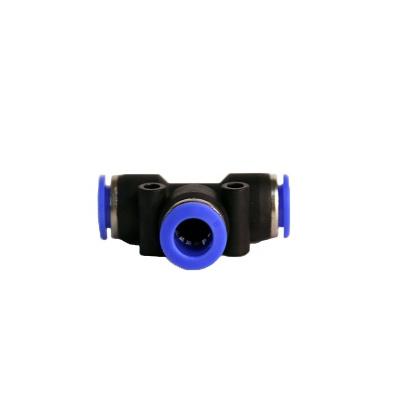 China Pneumatic Machine Blue plastic T Series PE 8 hose fittings Quick joint Tee T Union pneumatic push in fittings pipe fittings for sale