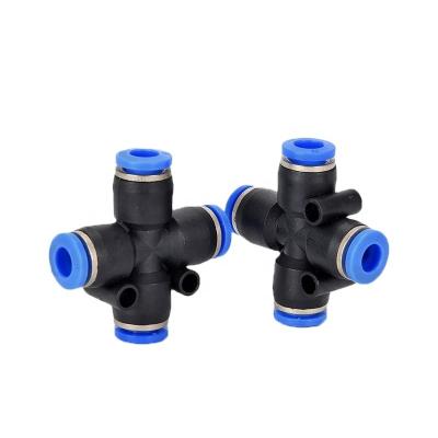 China Pneumatic Machine Air Cross Four Way pneumatic fittings plastic PZA 6 joint pipe fitting for one touch quick connection fitting for sale