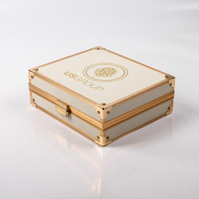 China Factory supply best quality fashionable unique design leather box with aluminum frame for gift packing case for sale