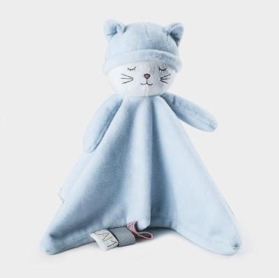 China Wholesale Fashion Soft Elastic Plush Cat Comforting Towel Baby Sleeping Creative Blue Comfort Plush Toys for sale