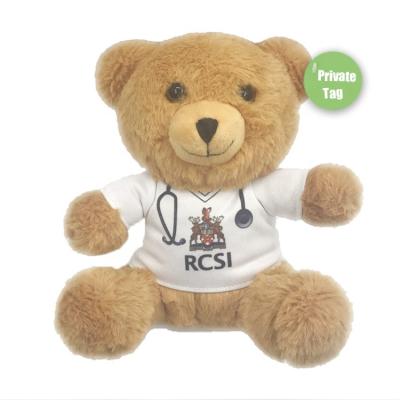 China Brown 20cm sublimation printing logo T-shirt clothes originality doctor plush soft toy custom plush teddy bear for sale