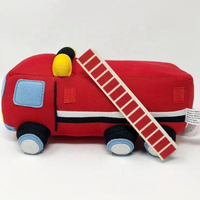 China Red Soft Stuffed Plush Toy Custom 25cm Kids DIY Mascot Ambulance Car Fire Truck Toy With Detachable Ladder for sale