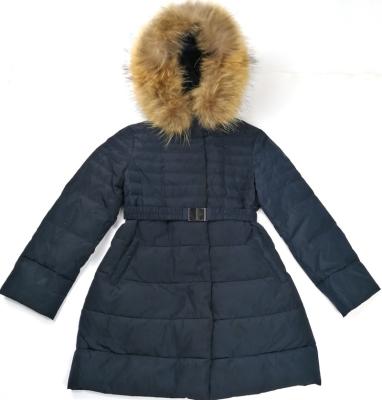 China Anti-Wrinkle Kids Girl Belt Coat Winter Double Layers Snap Zipper Snap Placket Thick Warm Padded Down Hooded Kids Long Quilted Jacket for sale