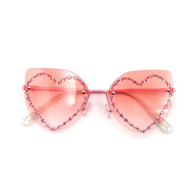 China Custom Made Star Pentagon Heart Metal Sunglasses Rhinestone Shape Luxury Gradient Rimless Pink Sunglasses For Kids for sale