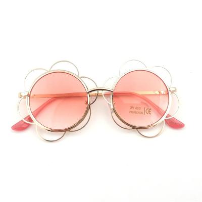 China Custom made luxury round shape uv400 safety pink flower gradient color metal sunglasses for kids for sale