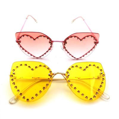 China Wholesale Famous Rimless Sunglasses 2021 Authentic Brand Sun Glasses Rhinestone Heart Star Pentagon Gradient uv400 Designer Sunglasses for sale