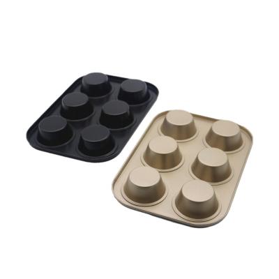 China 6 Cups Durable Carbon Steel Nonstick Bakeware Tray Brownie Cake Pan Cupcake Muffin Roll for Oven Baking for sale