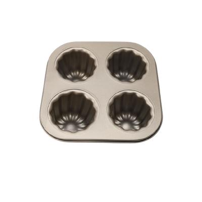 China Sustainable Durable Non-Stick Carbon Steel 4 Cavity Cup Cupcakes Cake Canele Pastry Tray Molds Oven Molds for sale