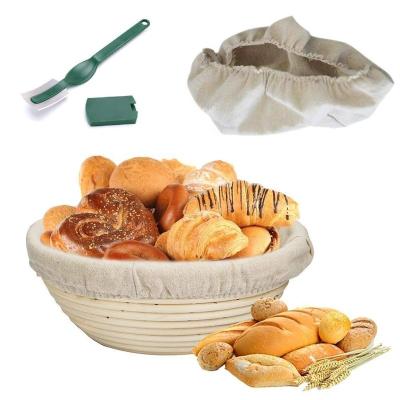 China Custom Woven Rattan Round Bread Proofing Basket Sustainable Handmade Woven Fermentation Basket Set With Canvas Cover For Sourdough for sale