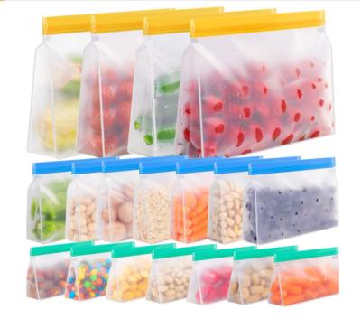 China Sustainable Hot Selling BPA FREE 18 Pack Stand Up Leak Proof Reusable Freezer Snack Sandwich Lunch Zipper PEVA Food Storage Bags for sale