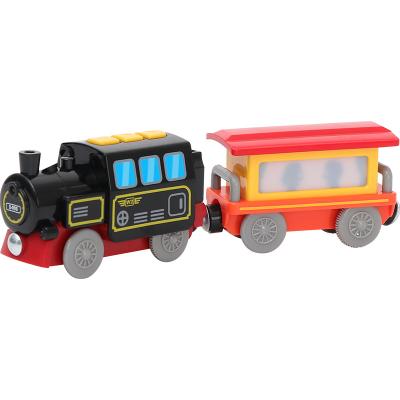 China Vehicles & Remote Control Wooden Head Electric Wooden Track Small Head Building Block Train Toys Small Toy Train Sound And Light Children Play Bullet Train for sale