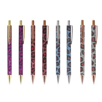 China office & New luxury hotel pen TTX school pen leopard color sequin print design PU leather advertising pen custom logo instant press promotional end for sale