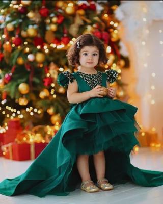 China Low Sleeve Satin Tulle Sequin Wedding Bridesmaid Dress Kids Dress Princess Short Green Princess Birthday Dress hi for sale