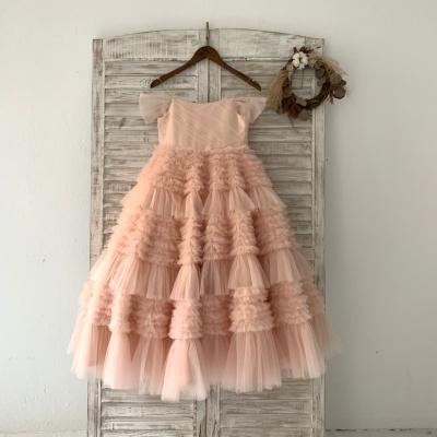 China -shoulder off the shoulder Pink Tulle Wedding Flower Girl Dress Kids Dress Princess Birthday Dress for sale