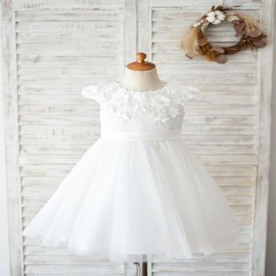 China Cap Sleeve Short Sheaths Ivory Lace Tulle Wedding Bridesmaid Dress Kids Dress Dress With Bow for sale