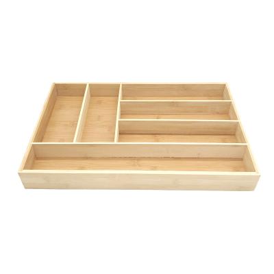 China Sustainable Expandable Drawer 3-6 Compartment Bamboo Kitchen Tableware Drawer Storage Box for sale