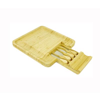 China Sustainable Bamboo Cheese Board with Cheese Tools, Cheese Plate Charcuterie Platter with Utensils Set and 4 Stainless Steel Cutting Knives for sale