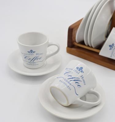 China Viable Wholesale Classic Espresso Cup Coffee and Tea Cup Set Ceramic Saucer Set With Wooden Stand for sale