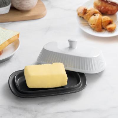 China Amazon Cheese Stocked Tool Kit 7.5 Inch Butter Holder Ceramic Butter Dish With Cover Lid for sale