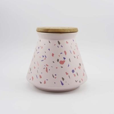 China Freshness Keeping Home Kitchen Air Storage Jar Pink Terrazzo Terrazzo Flour Tight Ceramic Container With Bamboo Lid for sale