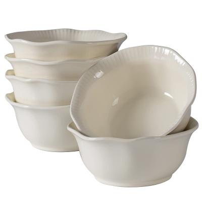 China Sustainable Vintage Space Deluxe Fruit Salad 15 Ounce Bowls For Casual Restaurant Ceramic Soup Bowl Set Of 6 In Ivory for sale