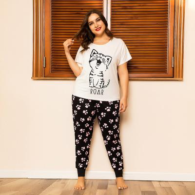 China Hot Sale QUICK DRY Women Plus Size Animal Cotton Pants Short Sleeve Pajamas Set 2 Piece Nightgown Women Cotton Sleepwear Pajamas for sale