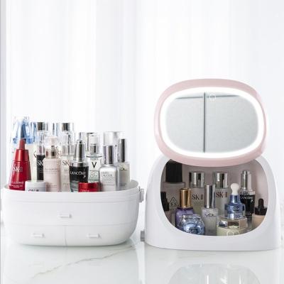 China 2020 new design lighted led makeup mirror travel box glass vanity mirror cosmetic box with led mirror for sale