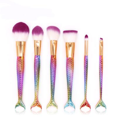 China Flat Brush 6 piece professional high quality fish make up brushes handle custom logo 6 pcs make-up fan makeup brush set for sale