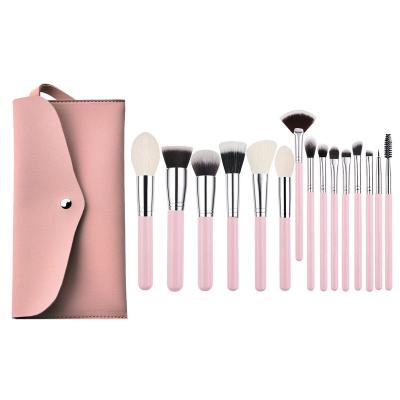 China Flat Brush New Arrival 15 PCs Pink Makeup Brush Soft Hair Set Powder Brush Powder Foundation Brush Eye Shadow Beauty Tools for sale